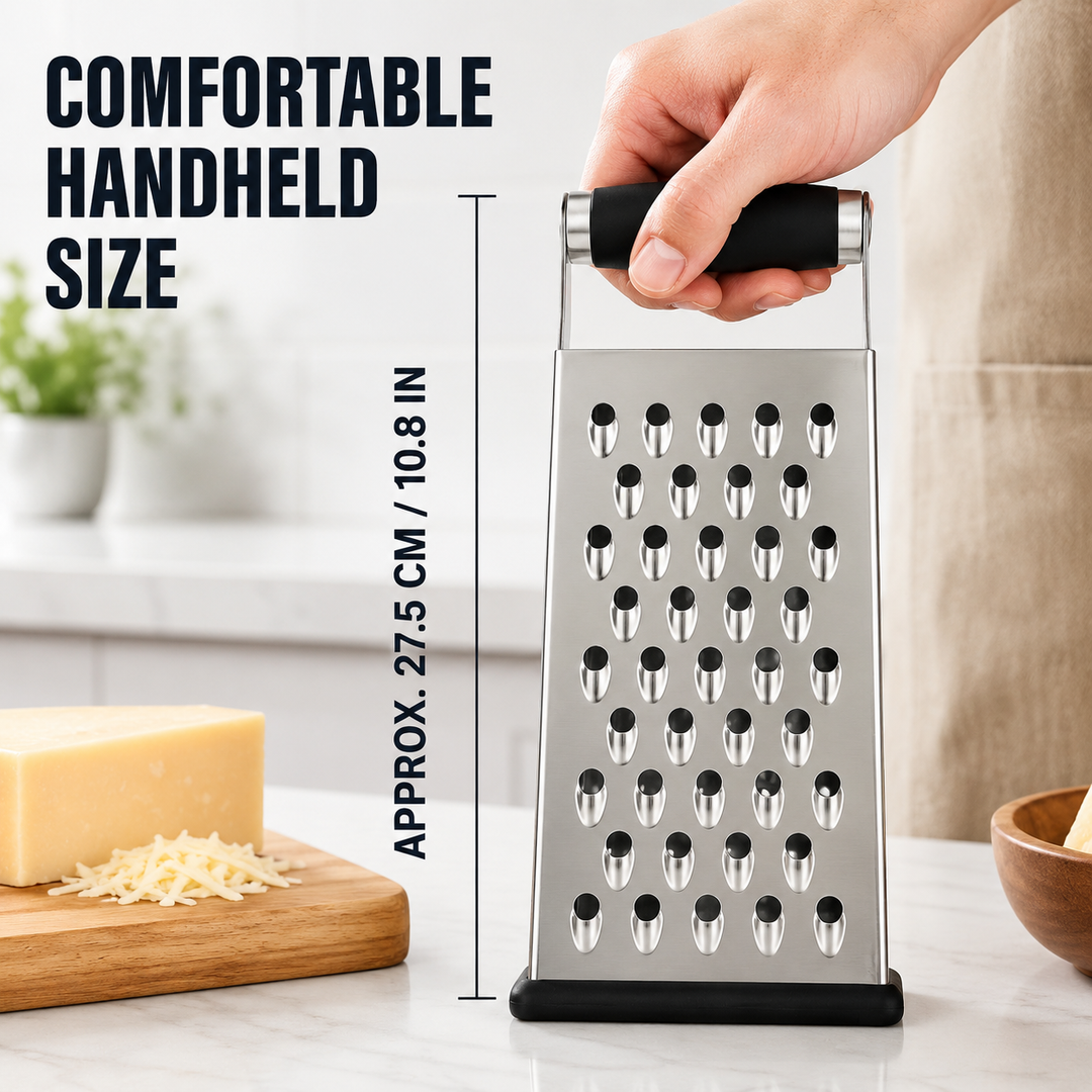Handheld Stainless Steel Grater Non‑Slip Kitchen Shredder for Cheese &amp; Vegetables