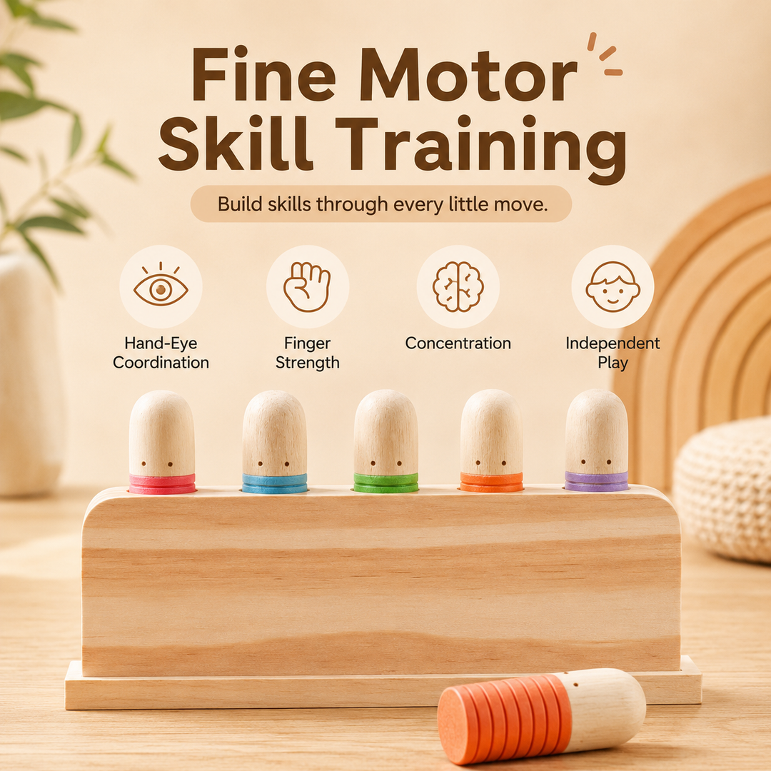 Wooden Pop‑Up Peg Montessori Toy, Fine Motor Skill Early Learning Sensory Toy for Toddlers