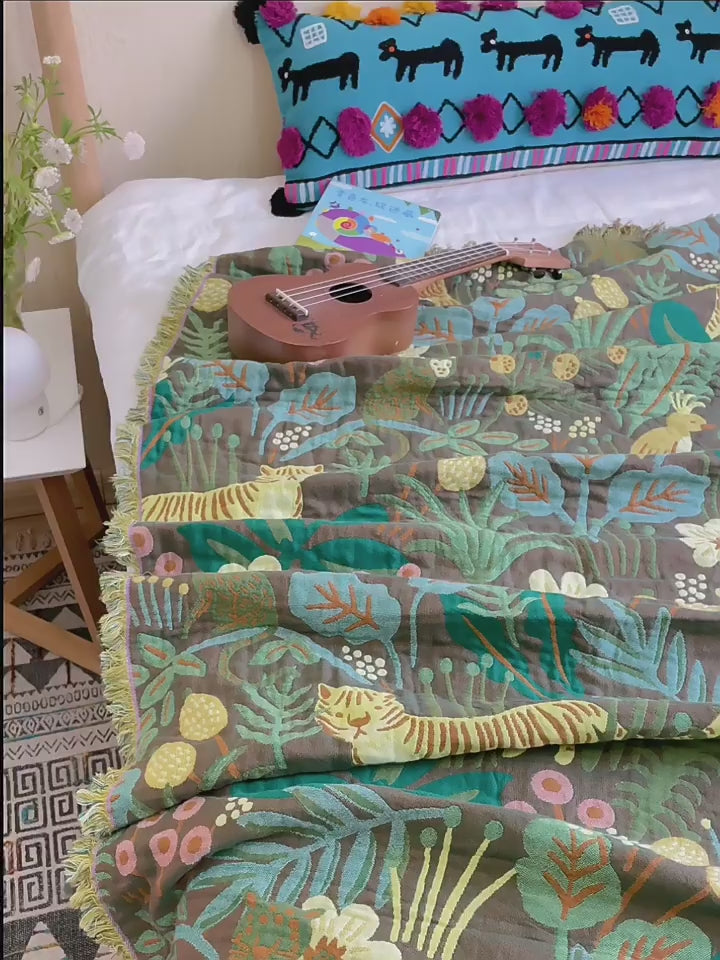 Pure Cotton Double-Sided Blanket - Bedroom Sheets Pastoral Style Air Conditioning Blanket Forest Pattern Nap Blanket