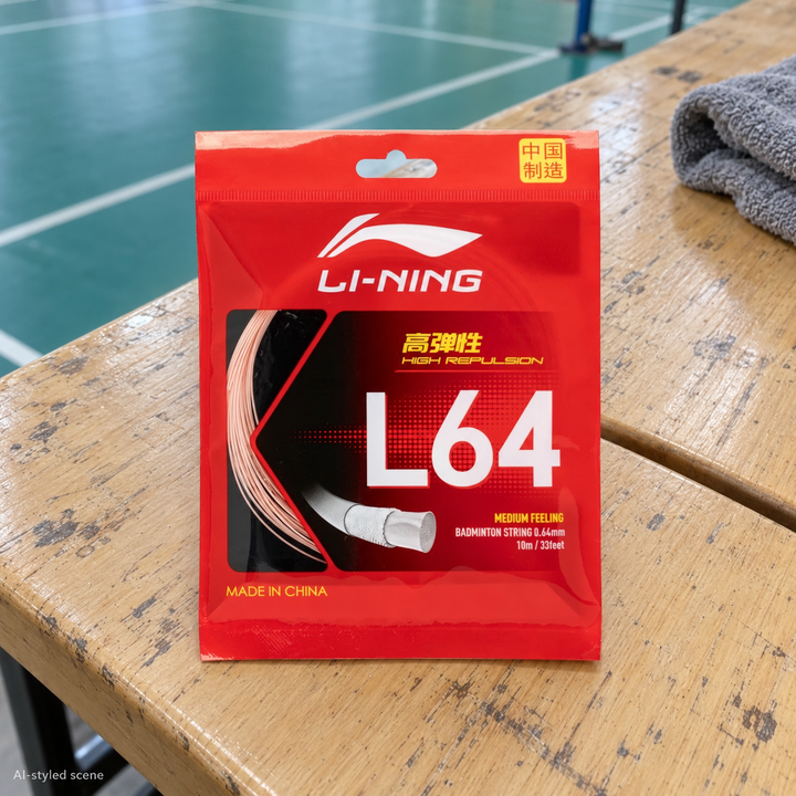 Li-Ning L64 Badminton String - 0.64 mm - AI-styled court-side supplementary scene (20261022)