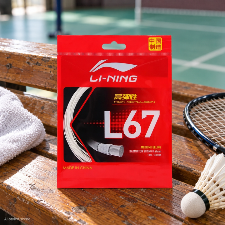 Li-Ning L67 Badminton String - 0.67 mm - AI-styled court-side supplementary scene (20261022)