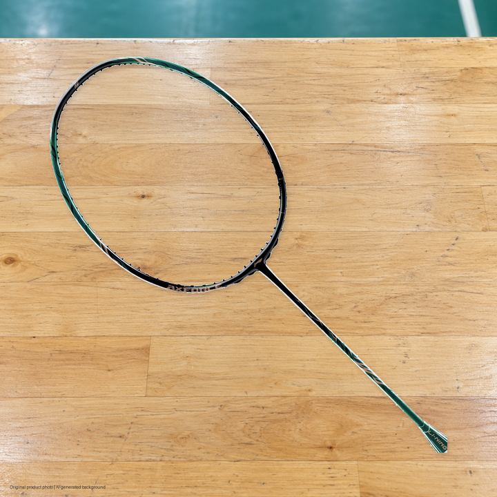 Li-Ning Axforce 100 Max Badminton Racket - original product photo with AI-generated background (pixel composite 20261022)