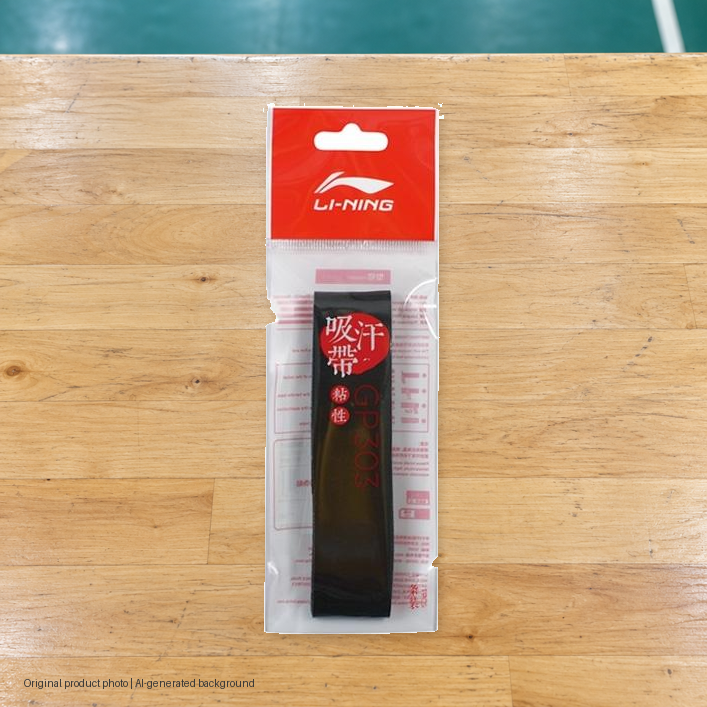 Li-Ning GP303 Badminton Overgrip - Single - original product photo with AI-generated background (pixel composite 20261022)