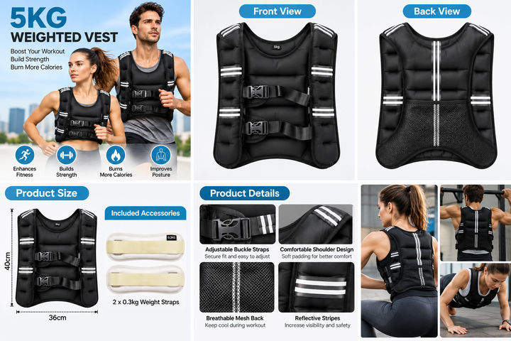5kg weighted vest product details collage